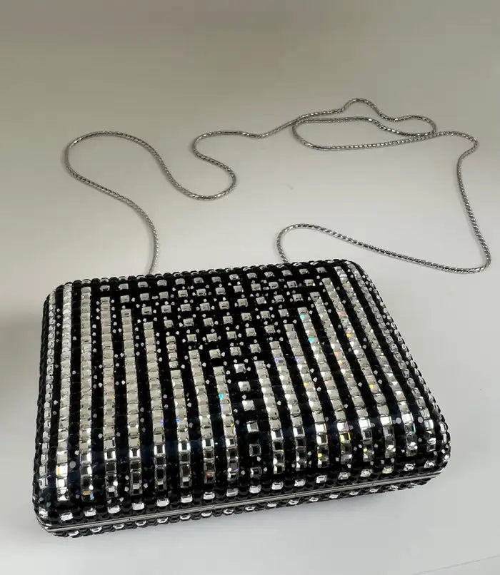 Judith Leiber Black Swarovski Crystal Minaudière Evening Clutch