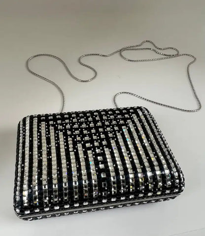 Judith Leiber Black Swarovski Crystal Minaudière Evening Clutch