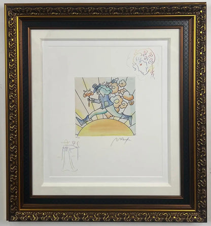 Peter Max Flower Jumper Over Sunrise Etching & Hand-Coloring Signed & Framed 2016