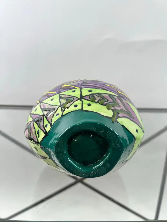 Abstract Studio Multi-Color Hand Painted Ceramic Vase Signed & Dated 1999