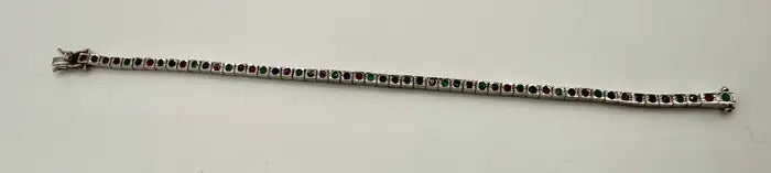 Art Deco Style Sterling Silver Ruby, Emerald & Sapphire Tennis Bracelet, 9 CT