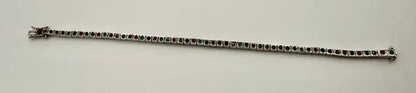 Art Deco Style Sterling Silver Ruby, Emerald & Sapphire Tennis Bracelet, 9 CT