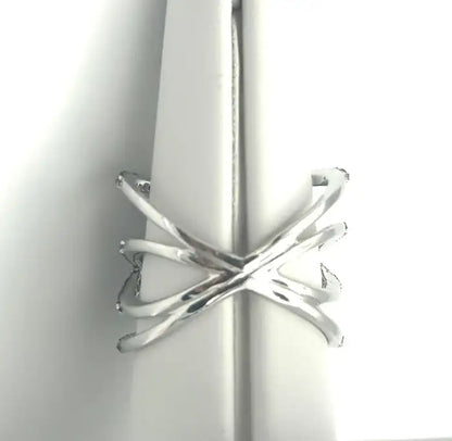 Blue Sapphire & Diamond Crisscross Cocktail Ring in Silver