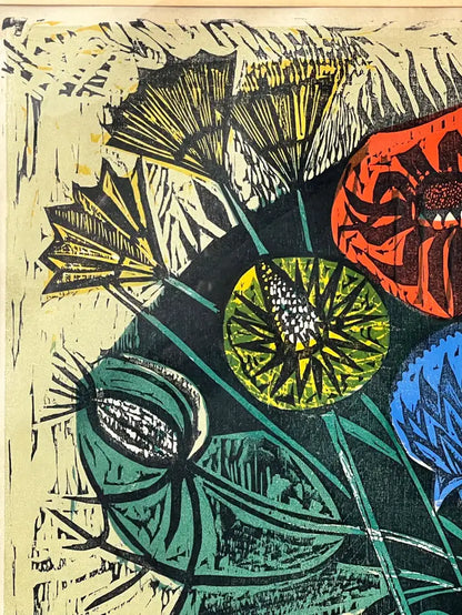 Irving Amen, The Heart is a Garden, Signed & Numbered Color Woodcut Print 1964
