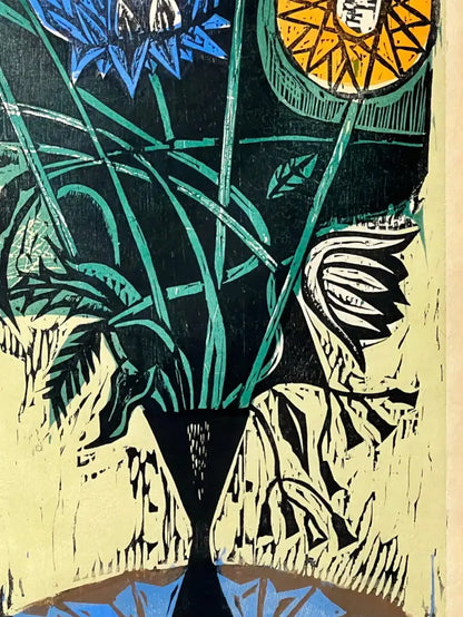 Irving Amen, The Heart is a Garden, Signed & Numbered Color Woodcut Print 1964