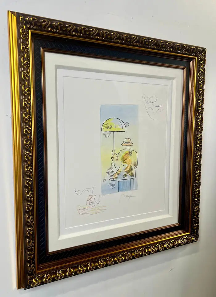 Peter Max Umbrella Man III (Angel with Heart/Sailboat) Hand Colored Etching 2018