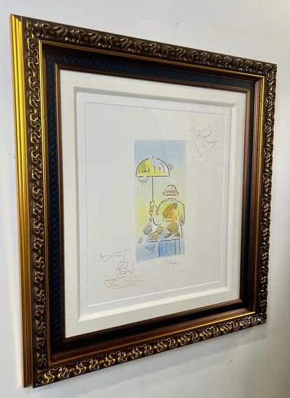 Peter Max Umbrella Man III (Angel with Heart/Sailboat) Hand Colored Etching 2018