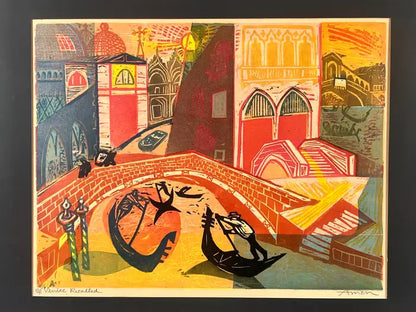 Irving Amen" Venice Recalled " Hand-Signed & Numbered Color Woodcut Print 1960's