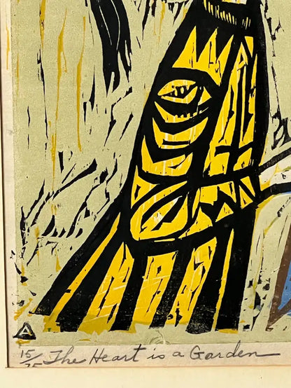 Irving Amen, The Heart is a Garden, Signed & Numbered Color Woodcut Print 1964