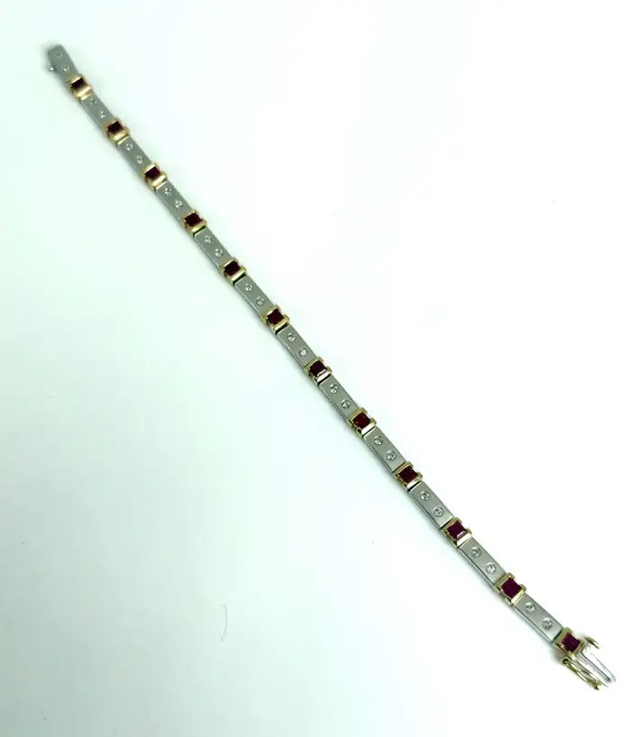 Art Deco Style 14K White Gold Bracelet with Rubies and Diamonds