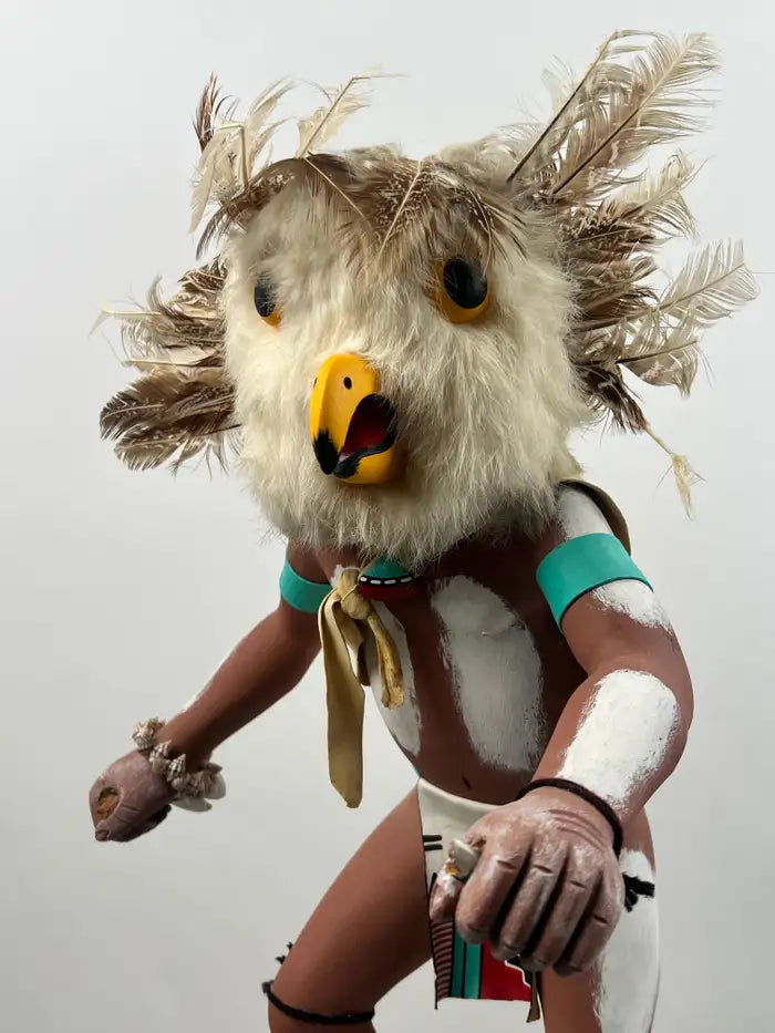 Hopi Owl Kachina Native American Carved Wood Figure, Signed, Late 20th Century 1990's