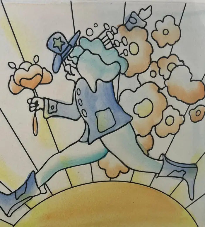 Peter Max Flower Jumper Over Sunrise Etching & Hand-Coloring Signed & Framed 2016