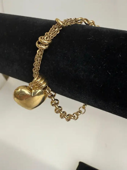Tiffany-Style 18K Gold Heart Charm Bracelet
