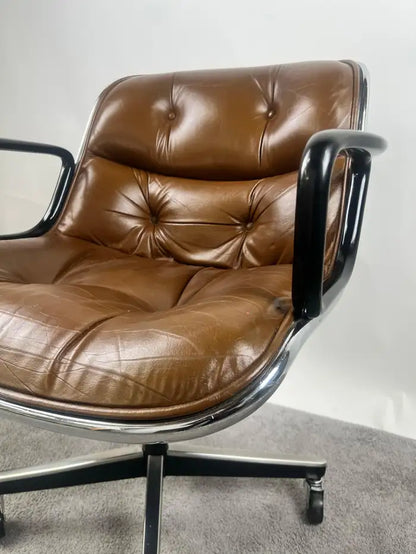 Charles Pollock MCM Leather Executive Desk Chair in Cognac Brown for Knoll