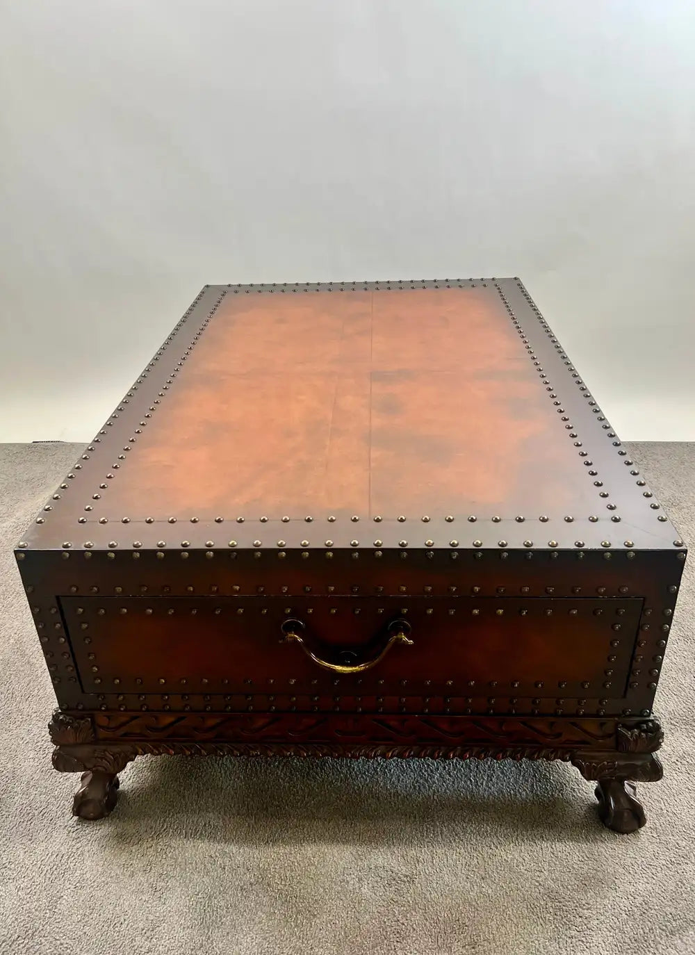 Polo Ralph Lauren Dalton Cocktail Coffee Table, Leather Tooled & Side Drawers