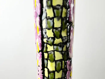 Abstract Studio Multi-Color Hand Painted Ceramic Vase Signed & Dated 1999