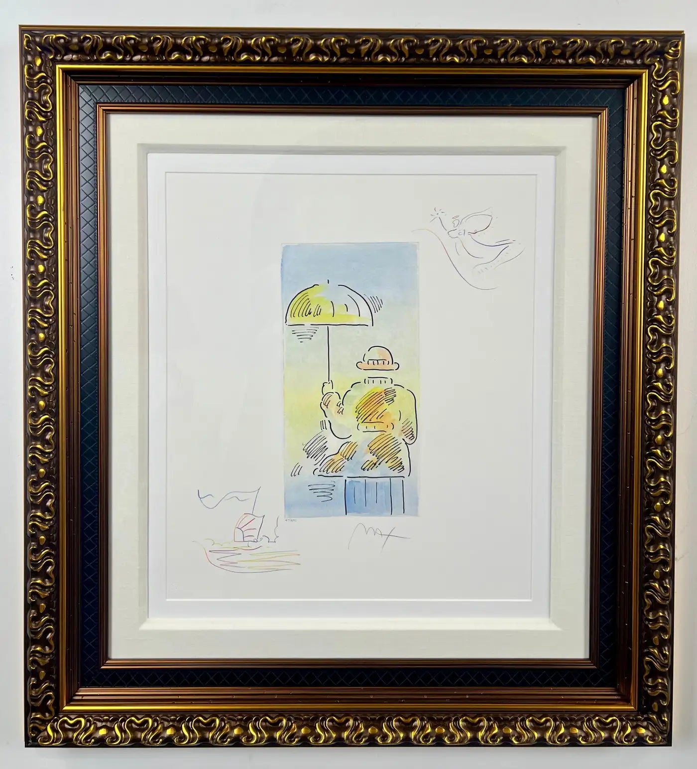 Peter Max Umbrella Man III (Angel with Heart/Sailboat) Hand Colored Etching 2018