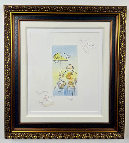 Peter Max Umbrella Man III (Angel with Heart/Sailboat) Hand Colored Etching 2018