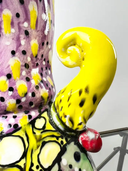 Abstract Studio Multi-Color Hand Painted Ceramic Vase Signed & Dated 1999