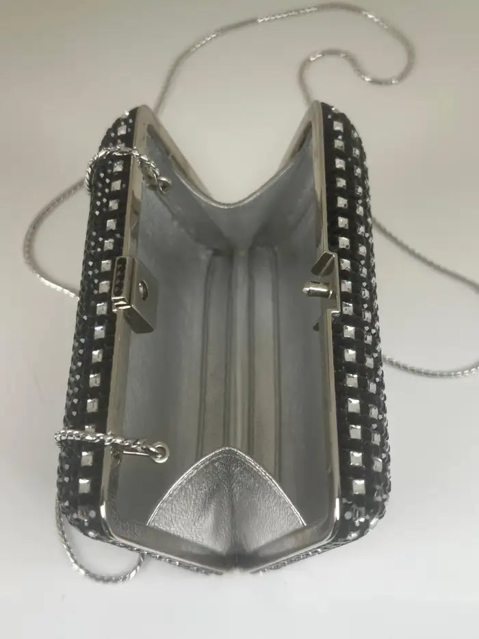 Judith Leiber Black Swarovski Crystal Minaudière Evening Clutch