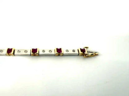 Art Deco Style 14K White Gold Bracelet with Rubies and Diamonds