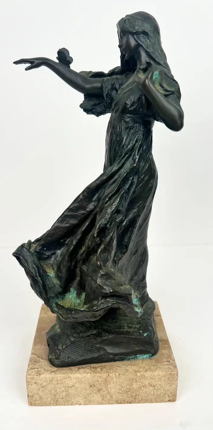 Bessie Potter Vonnoh " Butterflies" Dancing Girl Bronze Sculpture Signed