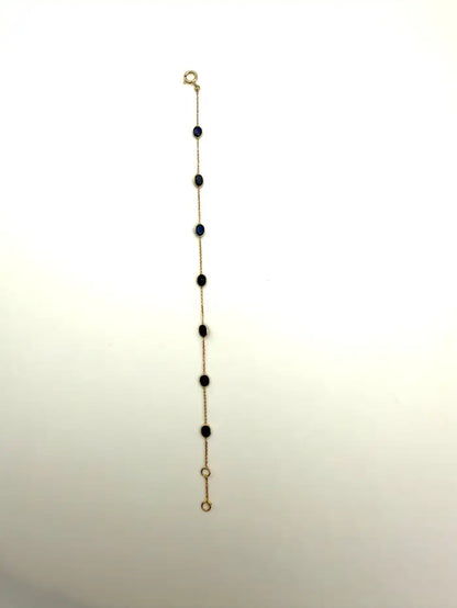 2.5 Ct Oval Cut Blue Sapphire Station Chain Stackable Bracelet 18K Yellow Gold