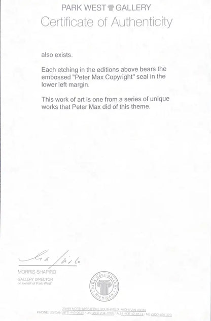 Peter Max Umbrella Man III (Angel with Heart/Sailboat) Hand Colored Etching 2018