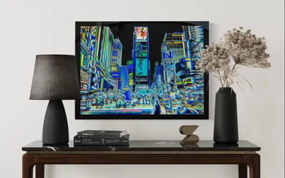 Urban Expressionist Digital Photography on Plexiglass Titled "Night on Broadway" 2010s