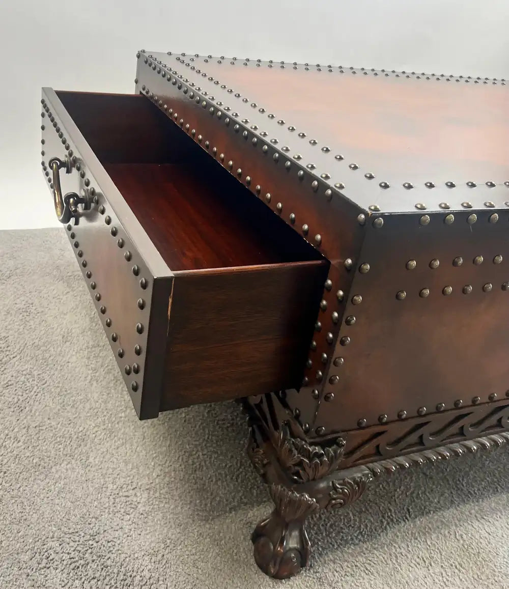 Polo Ralph Lauren Dalton Cocktail Coffee Table, Leather Tooled & Side Drawers