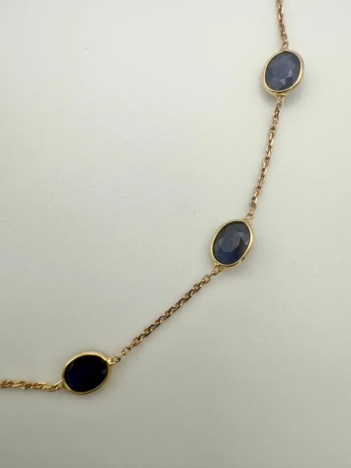 2.5 Ct Oval Cut Blue Sapphire Station Chain Stackable Bracelet 18K Yellow Gold