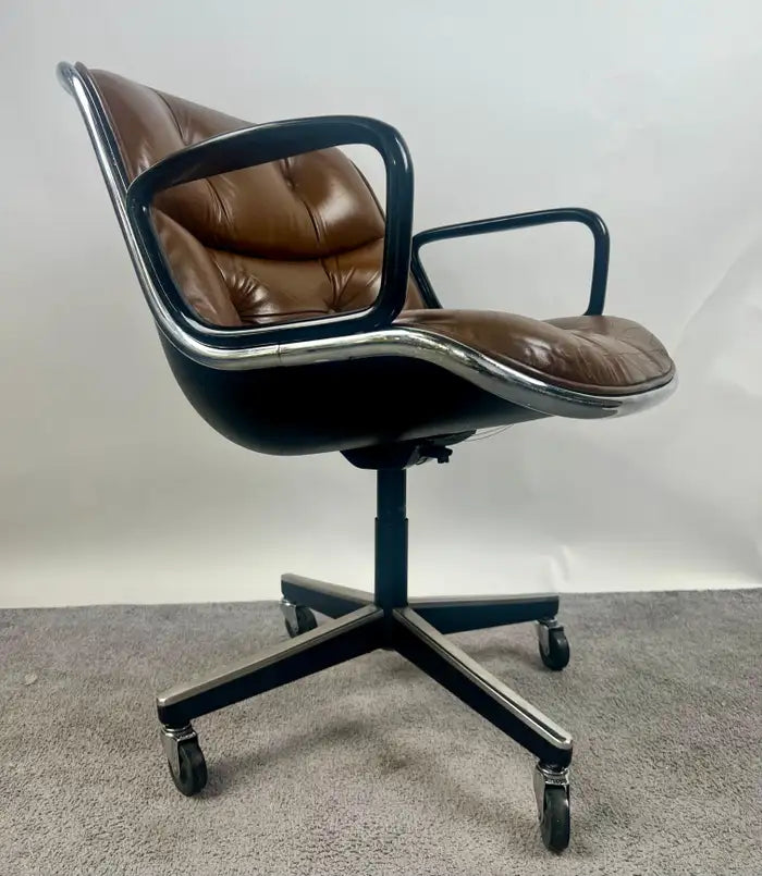 Charles Pollock MCM Leather Executive Desk Chair in Cognac Brown for Knoll