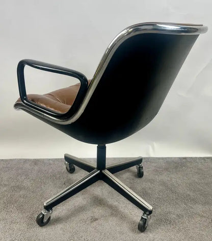 Charles Pollock MCM Leather Executive Desk Chair in Cognac Brown for Knoll