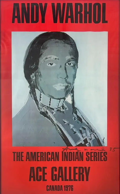 Andy Warhol American Indian Red Poster w/ COA Hand Signed, Framed & Signed 1985 1976