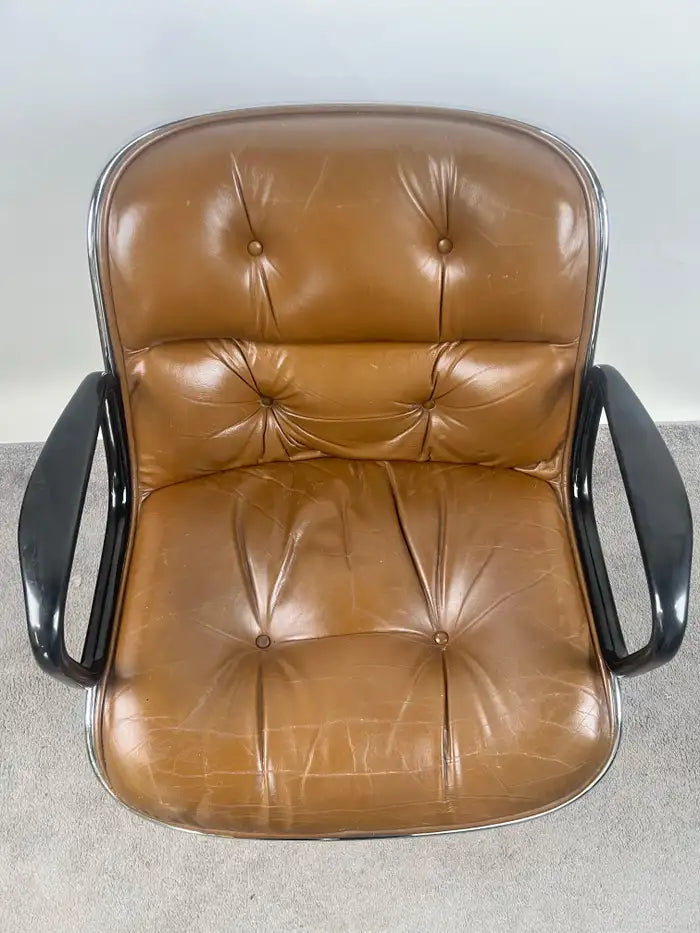 Charles Pollock MCM Leather Executive Desk Chair in Cognac Brown for Knoll