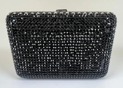Judith Leiber Black Swarovski Crystal Minaudière Evening Clutch