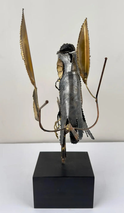 DeGroot Brutalist MCM Brass & Metal Owl Sculpture, Signed