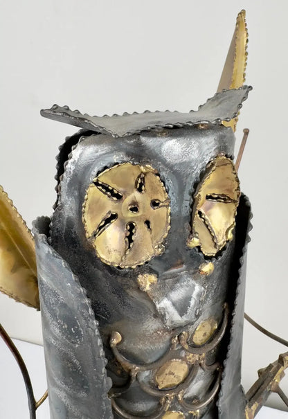 DeGroot Brutalist MCM Brass & Metal Owl Sculpture, Signed