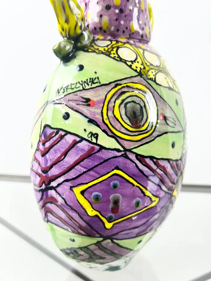 Abstract Studio Multi-Color Hand Painted Ceramic Vase Signed & Dated 1999