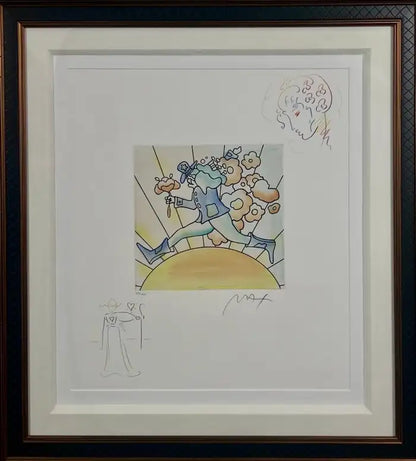 Peter Max Flower Jumper Over Sunrise Etching & Hand-Coloring Signed & Framed 2016