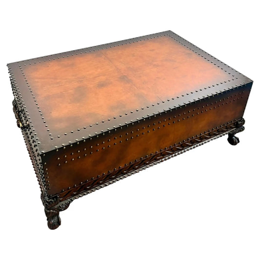 Polo Ralph Lauren Dalton Cocktail Coffee Table, Leather Tooled & Side Drawers