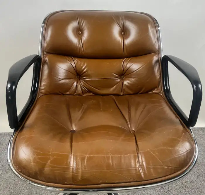 Charles Pollock MCM Leather Executive Desk Chair in Cognac Brown for Knoll