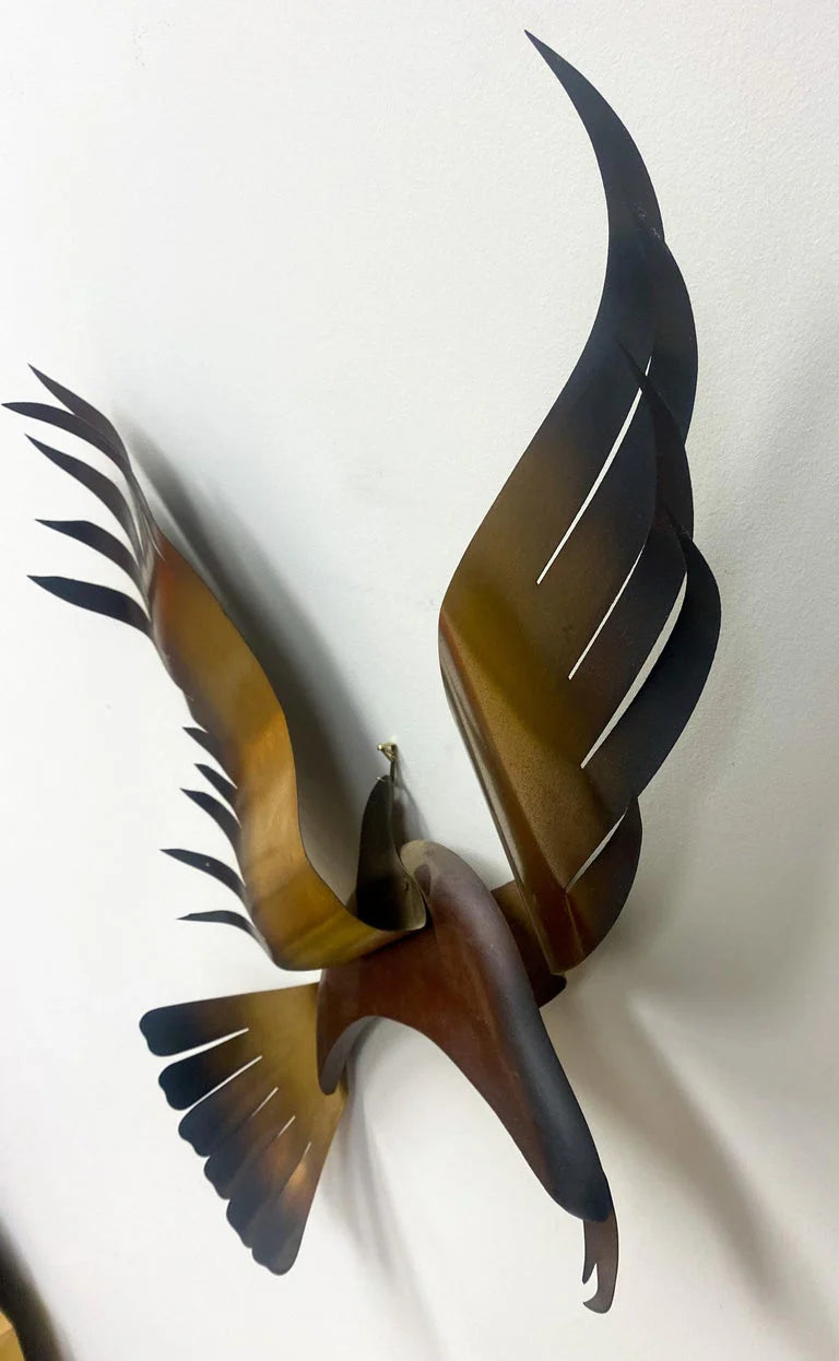 Brass Plated Seagull Bird Wall Sculpture in Flight Attributed to C.Jere, a Pair