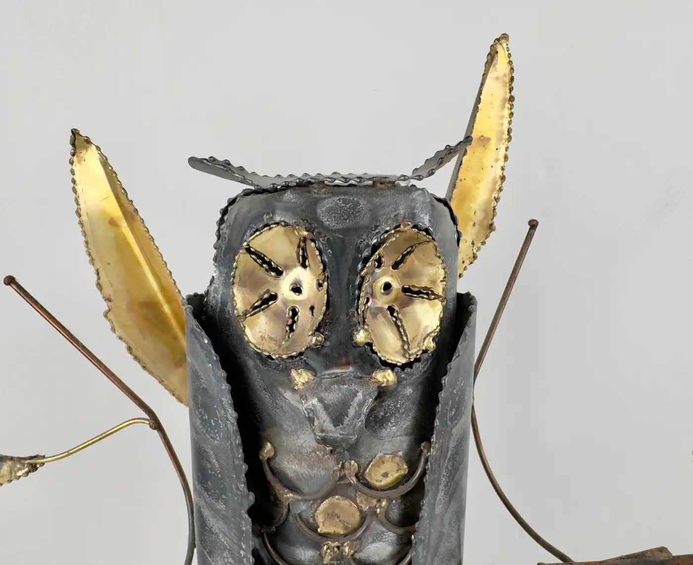 DeGroot Brutalist MCM Brass & Metal Owl Sculpture, Signed