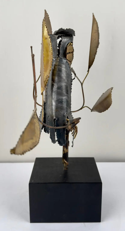 DeGroot Brutalist MCM Brass & Metal Owl Sculpture, Signed