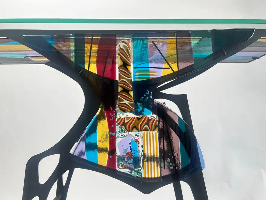 Sabra Richards Art Glass & Steel Sculptural Console Table, Signed & Dated 2008