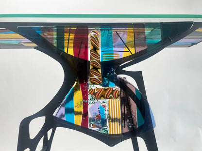 Sabra Richards Art Glass & Steel Sculptural Console Table, Signed & Dated 2008