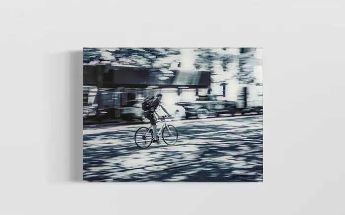Urban Expressionist Photography Titled "Hermes" of Man on a Bicycle in NYC 2010s