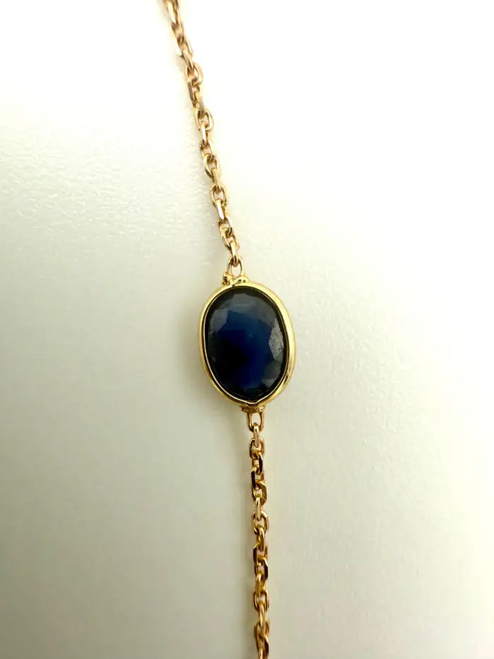 2.5 Ct Oval Cut Blue Sapphire Station Chain Stackable Bracelet 18K Yellow Gold