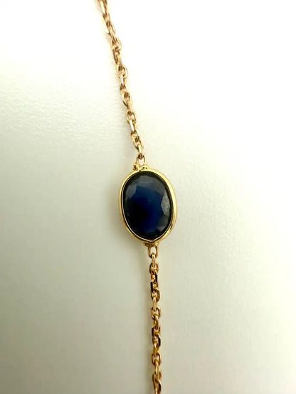 2.5 Ct Oval Cut Blue Sapphire Station Chain Stackable Bracelet 18K Yellow Gold